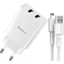 Зарядний пристрій Baseus USB Wall Charger Speed Mini 2xUSB 2.1A 10.5W White with Lightning Cable (TZCCFS-R02)