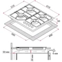 Варочная поверхность Perfelli HGG 61424 WH: Размеры для встраивания 5х56х49