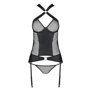 Сетчатый комплект корсет с халтером, съемные подвязки, трусики Amanda Corset black XXL/XXXL-Passion