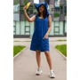 Сарафан FLFashion Сандра ФСС 3085 46 синій повсякденний до середини стегна: Довжина рукава Без рукава